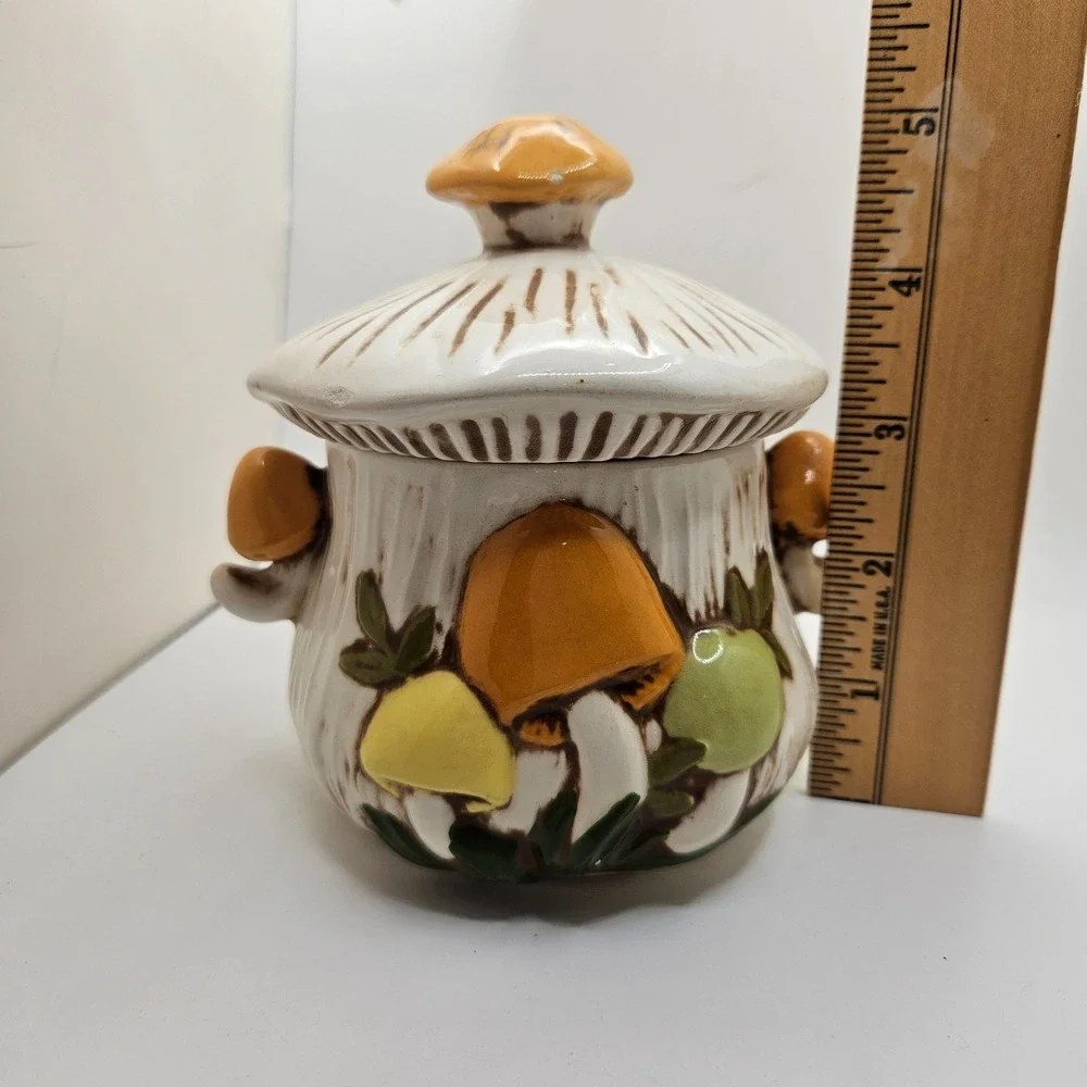 Vintage 1970's Arnel's Mushroom Jam Pot Sugar Bowl Ceramic Woodland Kitchen Jar‎